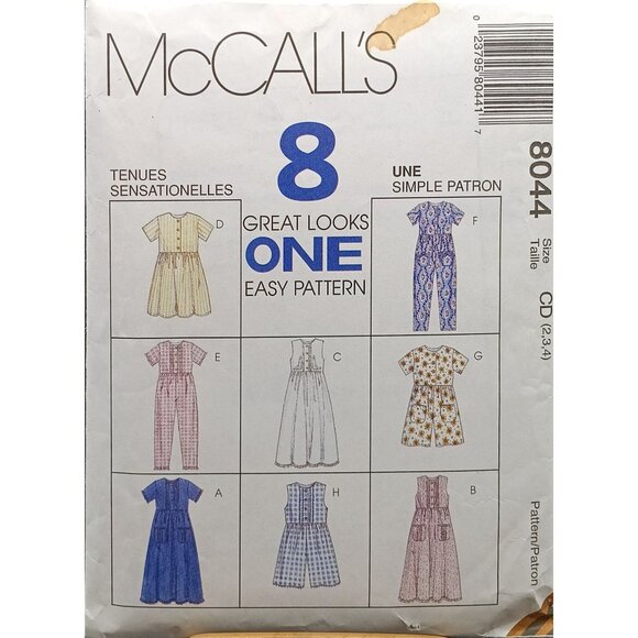 Vintage McCalls 8044 Childrens & Girls Dress Jumpsuit & Romper Sewing Pattern - Picture 1 of 2